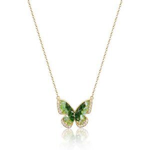 🆕Women Green Stunning Butterfly Pendant Plated Brass Elegant Crystals Necklace